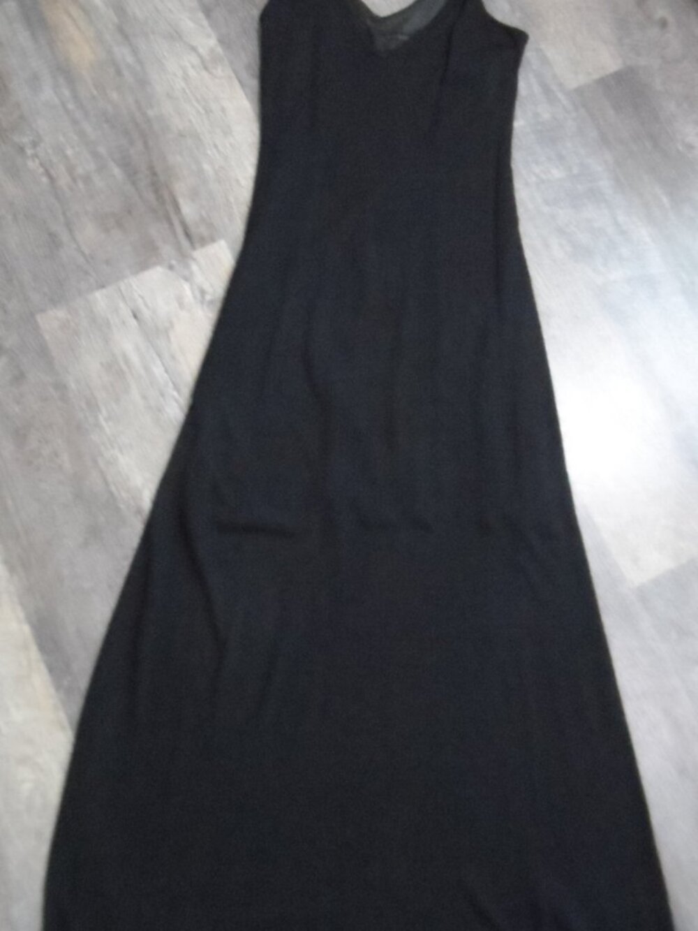 Black Maxi Dress Spaghetti Straps Silk V-Neck Front Sz Med Express